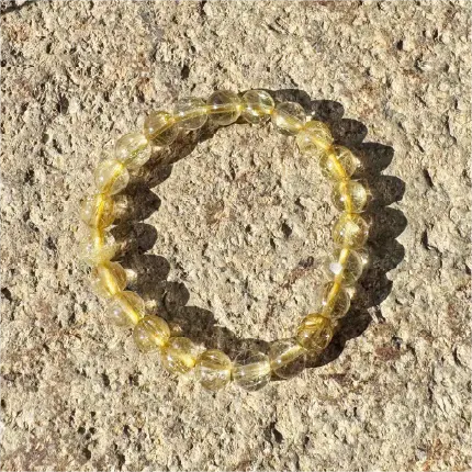 Rola Land｜Premium Gold Rutilated Quartz Bracelet - High Clarity Natural Hair Crystal - Wealth & Energy Stone