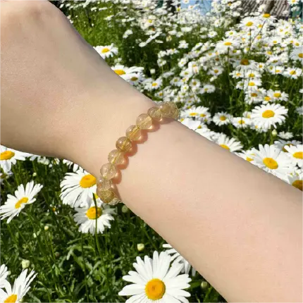 Rola Land｜Premium Gold Rutilated Quartz Bracelet - High Clarity Natural Hair Crystal - Wealth & Energy Stone