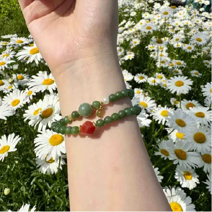 Rola Land｜Natural Jasper & Agate Double-Wrap Bracelet with "Fu" Prosperity Charm - 6mm Beads