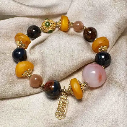 Rola Land｜Rare Natural Pietersite & Honey Amber Bracelet - One-of-a-Kind