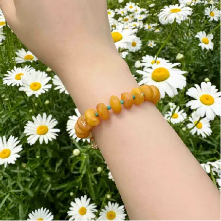 Rola Land | Natural Amber & Hetian Jade Synergy Bracelet One of a Kind Get Rich - Approx. 10mm Beads