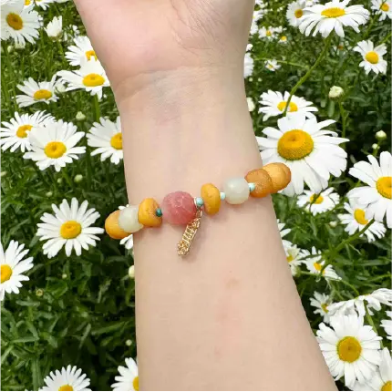 Rola Land | Natural Amber & Hetian Jade Synergy Bracelet One of a Kind Get Rich - Approx. 10mm Beads